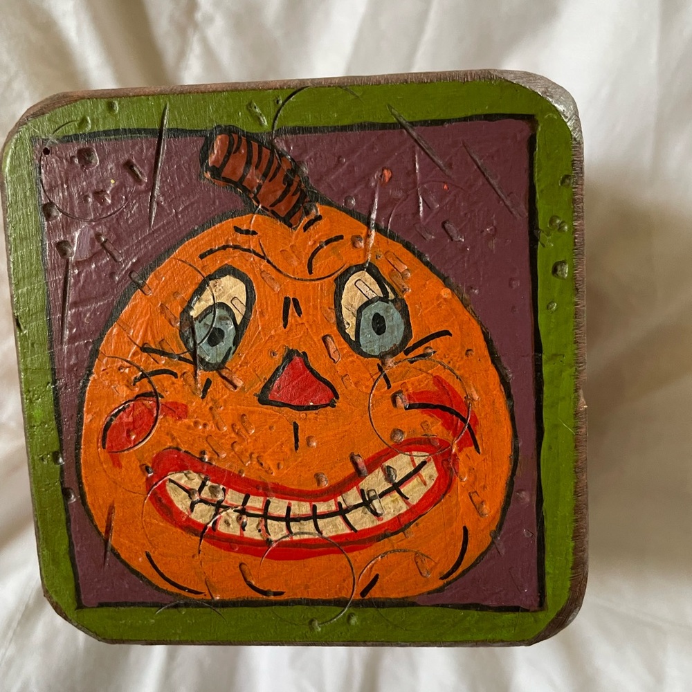 Halloween custom decorative wooden 3 1/2 inch block